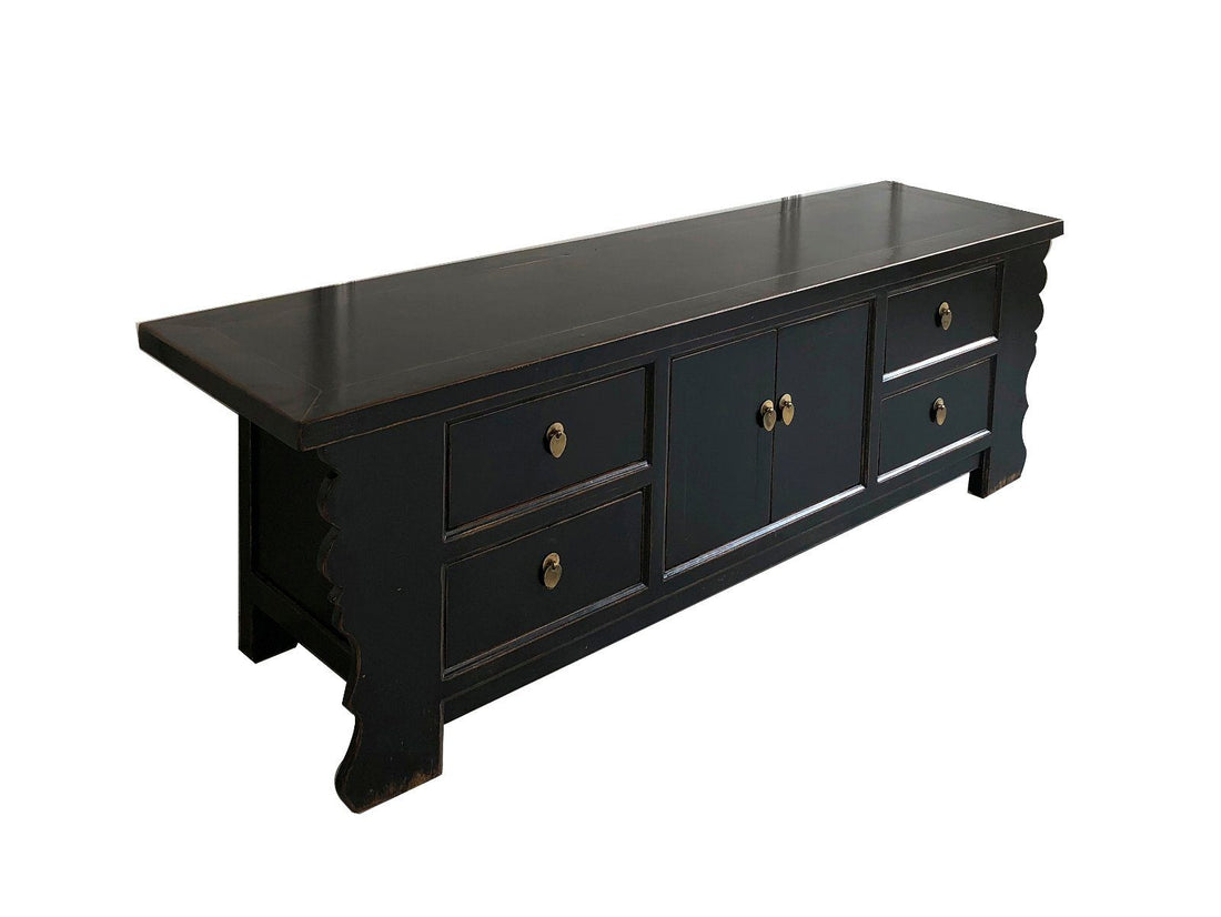 Vintage Asia Asian Lowboard Chest of Drawers Bench Black - Item 35208-2