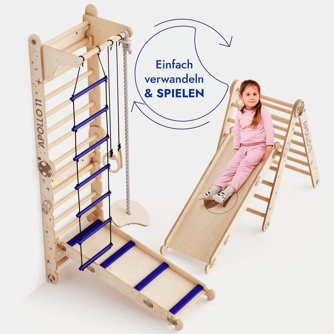 Apollo Schwedische Wand / Kletterleiter für kleine Astronauten + Mondschaukel-Set + Rutschbrett