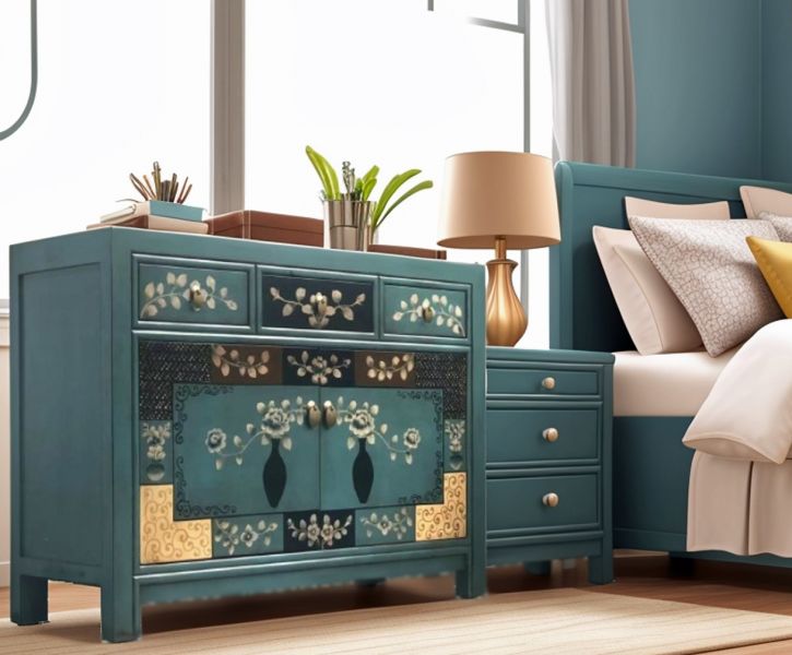 Vintage Asia Chinese Chest of Drawers Sideboard Shelf "Oceanflowers" - Item 33082-5