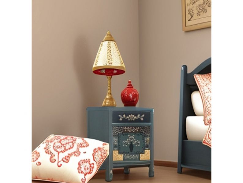 Vintage Asia Chinese Bedside Table Nightstand "Oceanflowers" - Item 35191-6