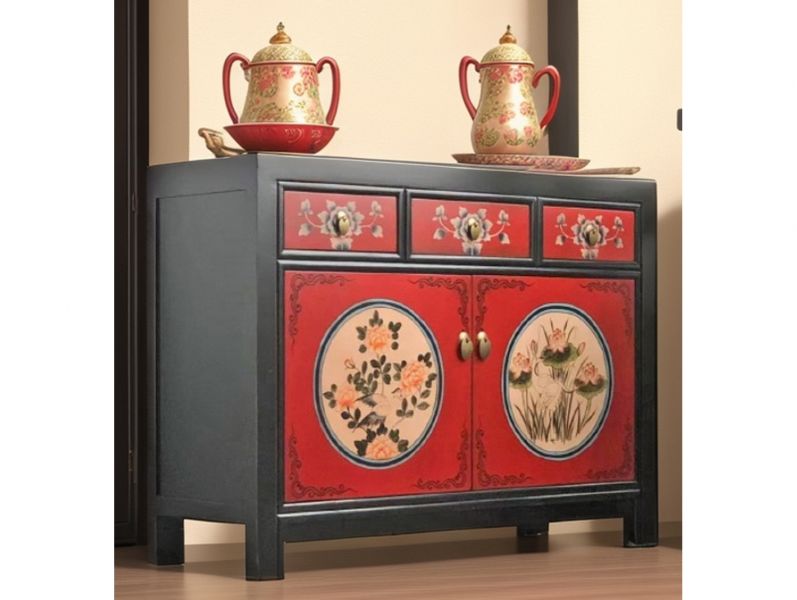 Vintage Asia Chinese Chest of Drawers Sideboard Cabinet "RedMagic" - Art. 33082-9