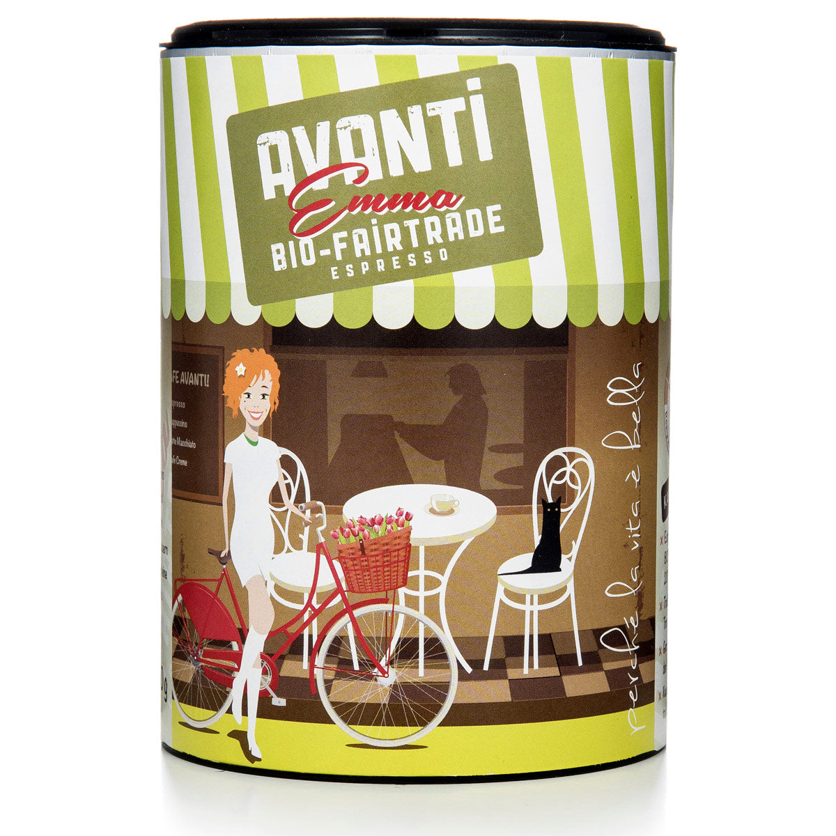 Caffè AVANTI EMMA Organic Fairtrade Espresso – 250 g tin, ground (80% Arabica / 20% Robusta), mild & fruity
