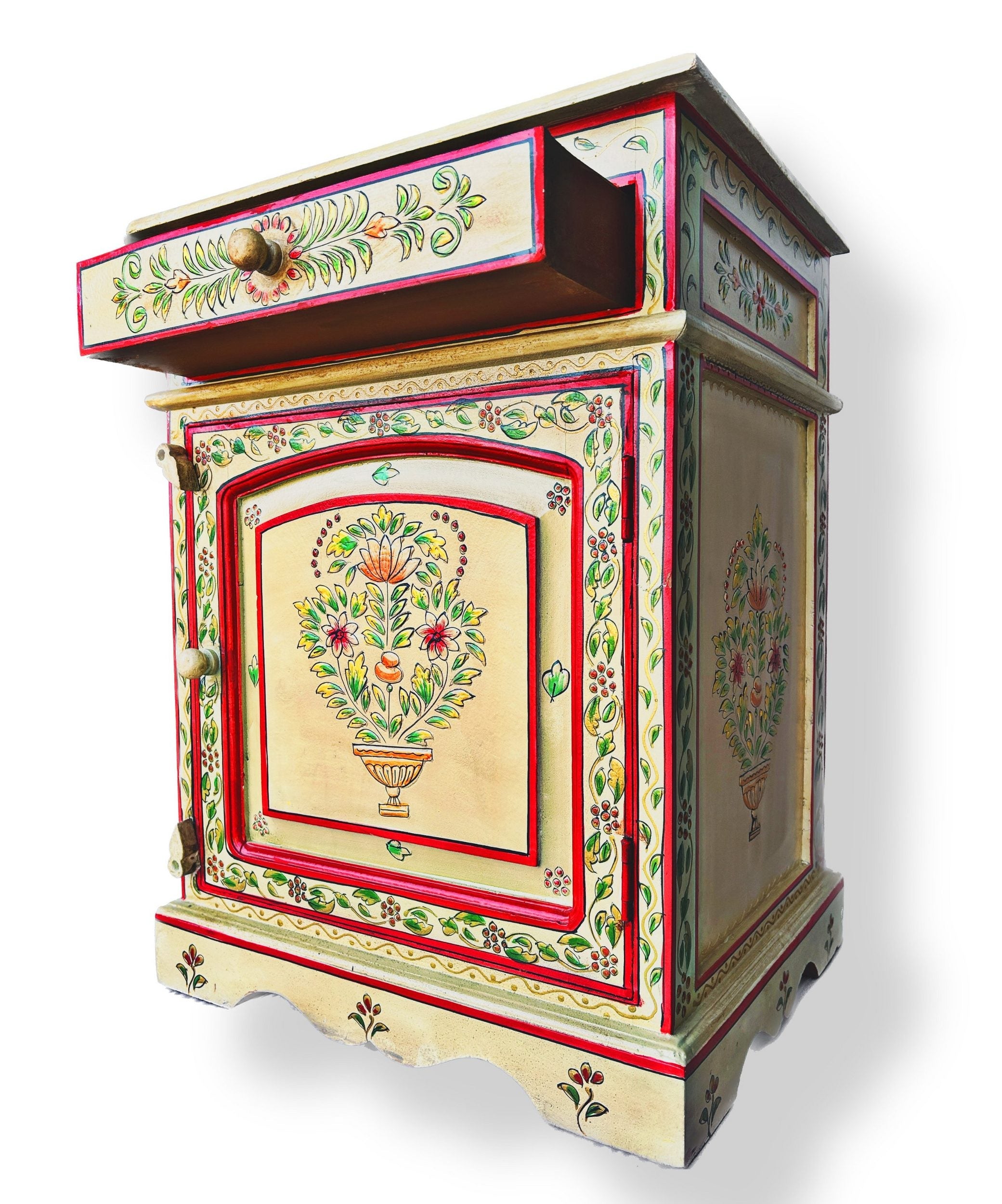 Vintage Asian Hand-Painted Indian Bedside Box - Item Chest_IRF