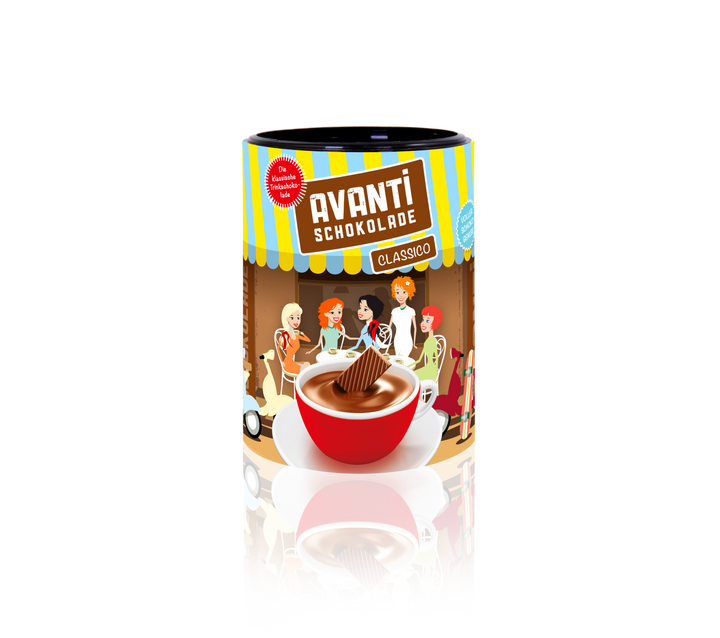AVANTI Drinking Chocolate 4-Pack Mix – 4x400g Cans (White, Milk, Dark, Classic) – Italian Creamy & Additive-Free