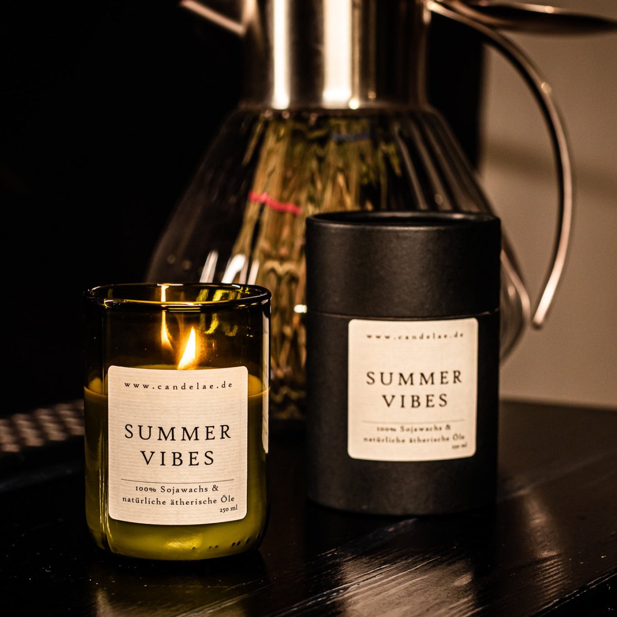 Summer Vibes Scented Candle – Soy Wax in a Wine Bottle Glass with Fresh Essential Oils (250 ml, approx. 50 h) | Candelae