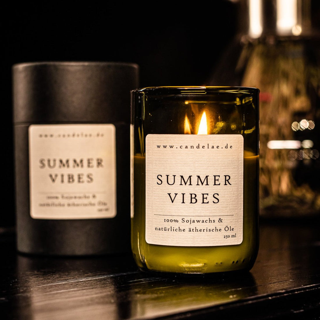 Summer Vibes Scented Candle – Soy Wax in a Wine Bottle Glass with Fresh Essential Oils (250 ml, approx. 50 h) | Candelae