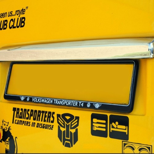 VW T4 Transporter Tailgate Number Plate Trim Stainless Steel – Barndoor Number Plate Trim, Chrome/Mirror Finish, with 3M Tape (1991–2003)