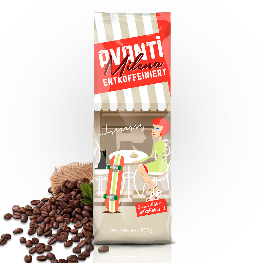 Caffè AVANTI MILENA Espresso Decaffeinated – 500g Beans (Swiss Water®, 80% Arabica / 20% Robusta), Swiss Roast