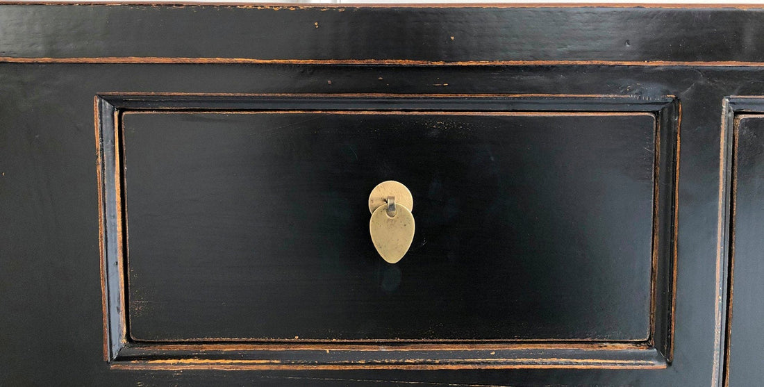 Vintage Asia Asian Lowboard Chest of Drawers Bench Black - Item 35208-2