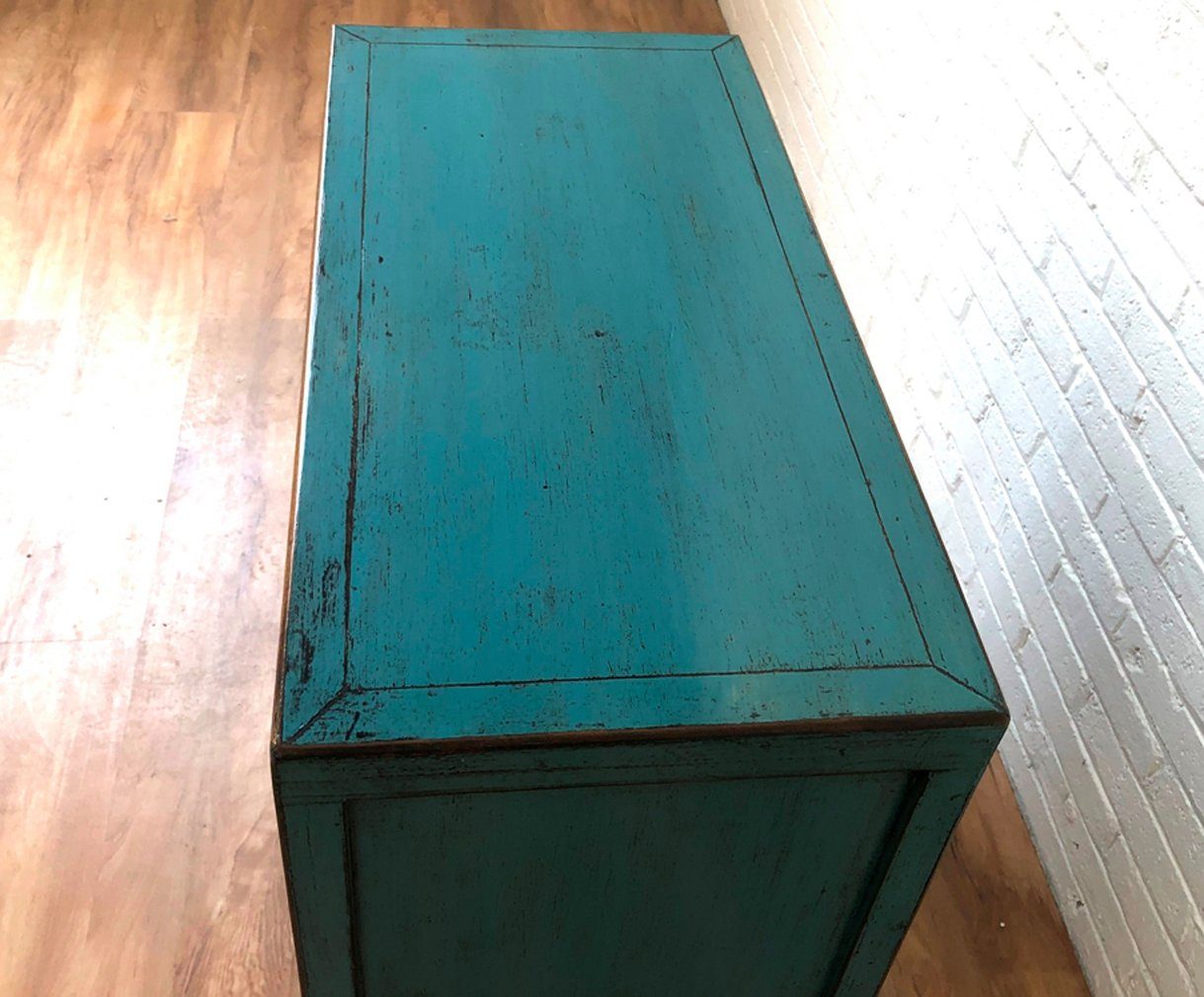 Vintage Asia Asian Chest of Drawers Sideboard Blue "Oceanflowers" - Art. 34740-5