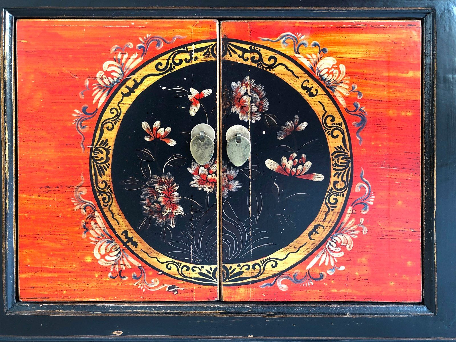 Vintage Asia Asian Lowboard Chest Bench "Coalflowers" - Item no. 35208-6
