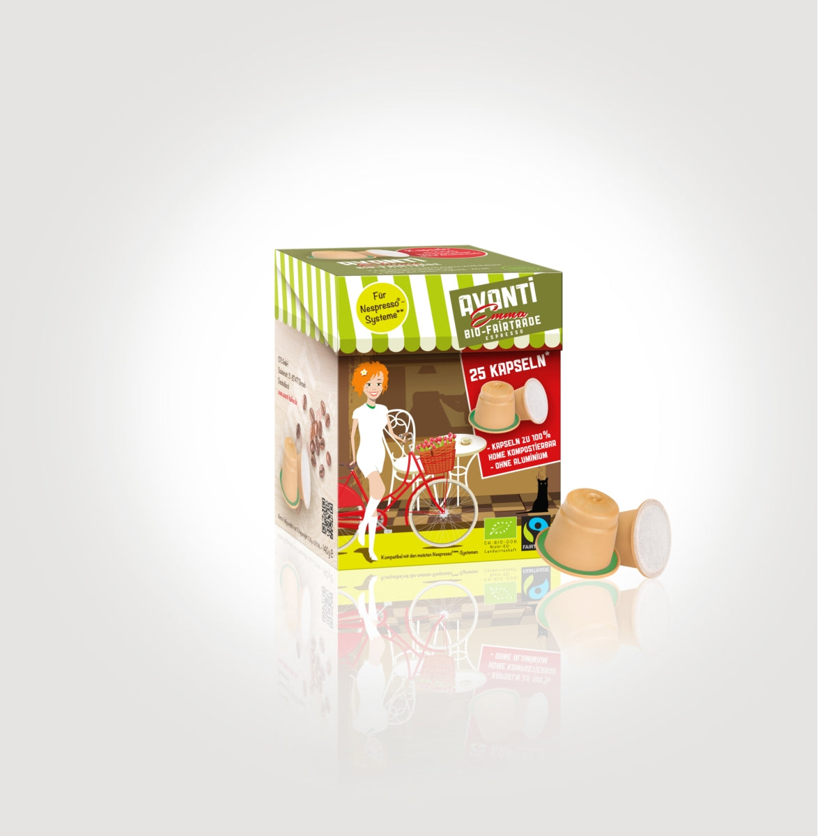 AVANTI EMMA Organic & Fairtrade Organic Capsules – 25 pieces (Nespresso® compatible), home-compostable & aluminum-free