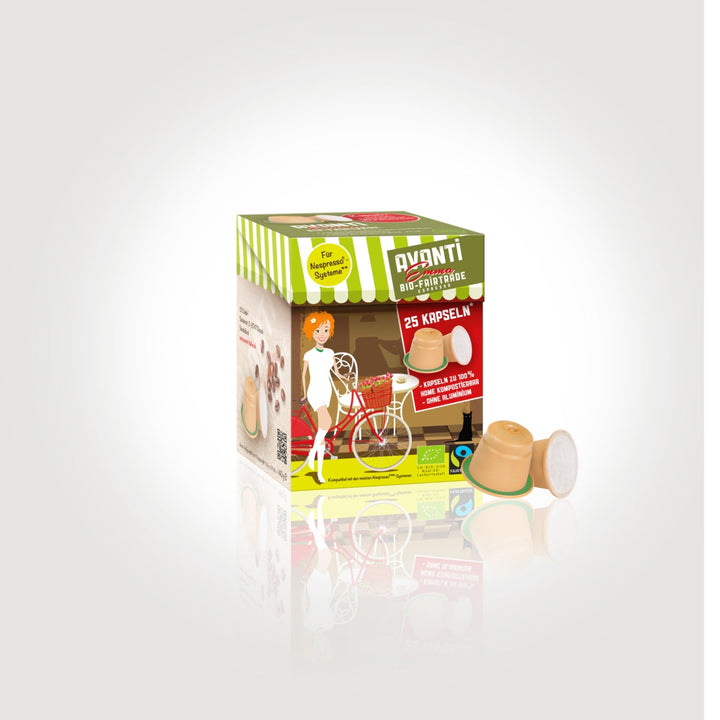 AVANTI EMMA Organic & Fairtrade Organic Capsules – 25 pieces (Nespresso® compatible), home-compostable & aluminum-free