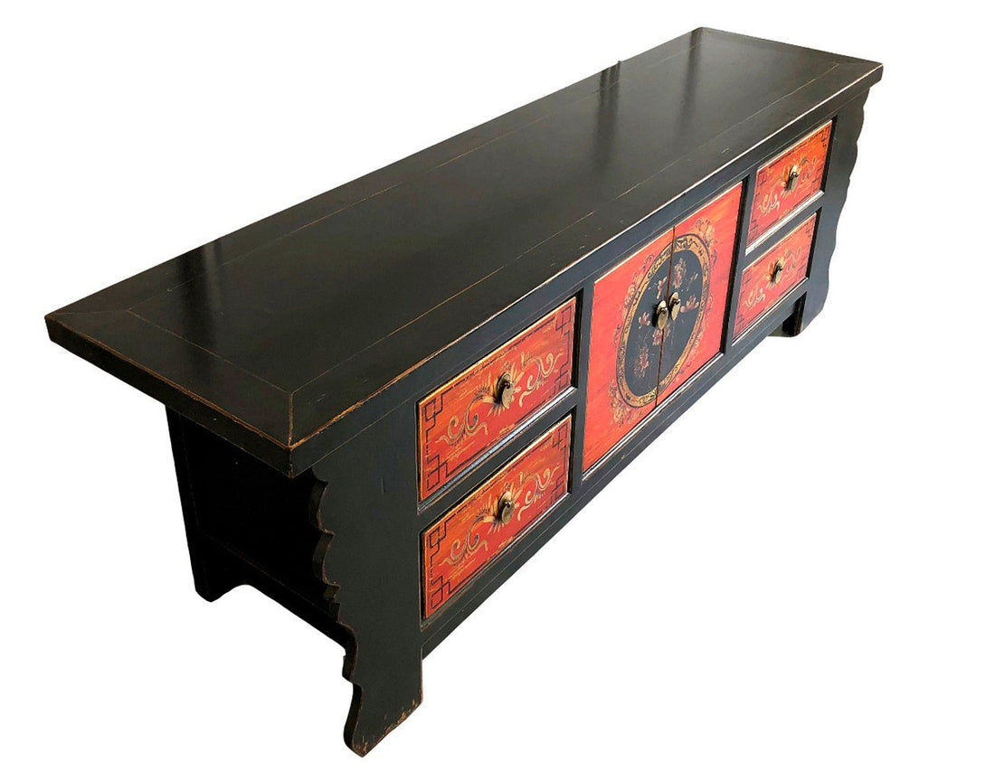 Vintage Asia Asian Lowboard Chest Bench "Coalflowers" - Item no. 35208-6