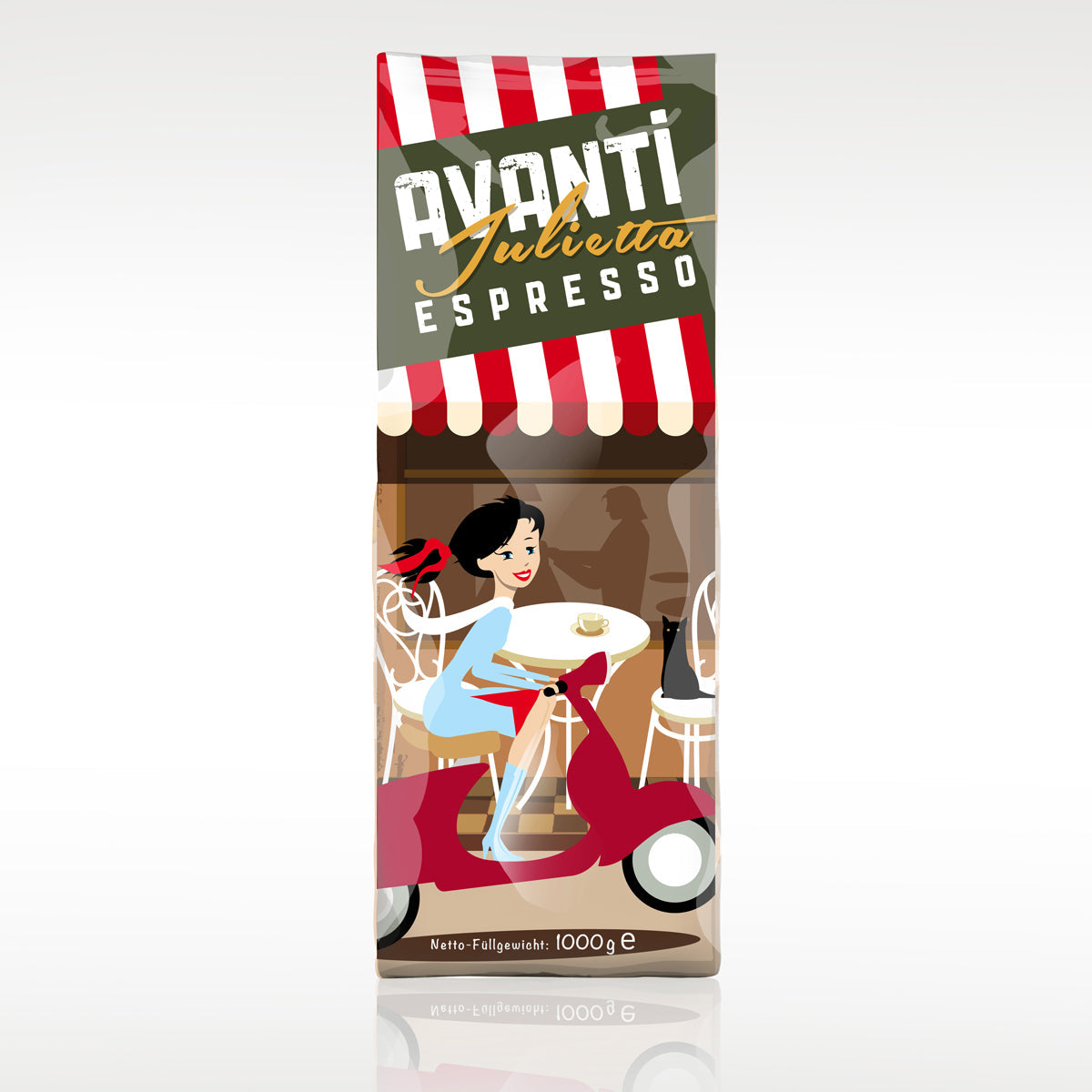 Caffè AVANTI Espresso "Julietta" – 1 kg beans (70% Arabica / 30% Robusta), strong & creamy, Italian drum roast