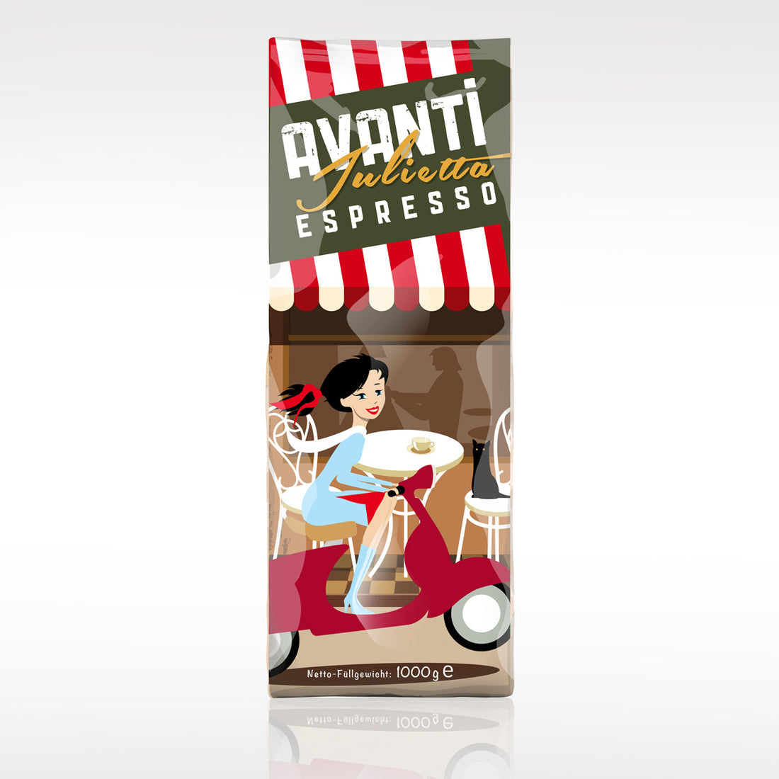 Caffè AVANTI Espresso "Julietta" – 1 kg beans (70% Arabica / 30% Robusta), strong & creamy, Italian drum roast