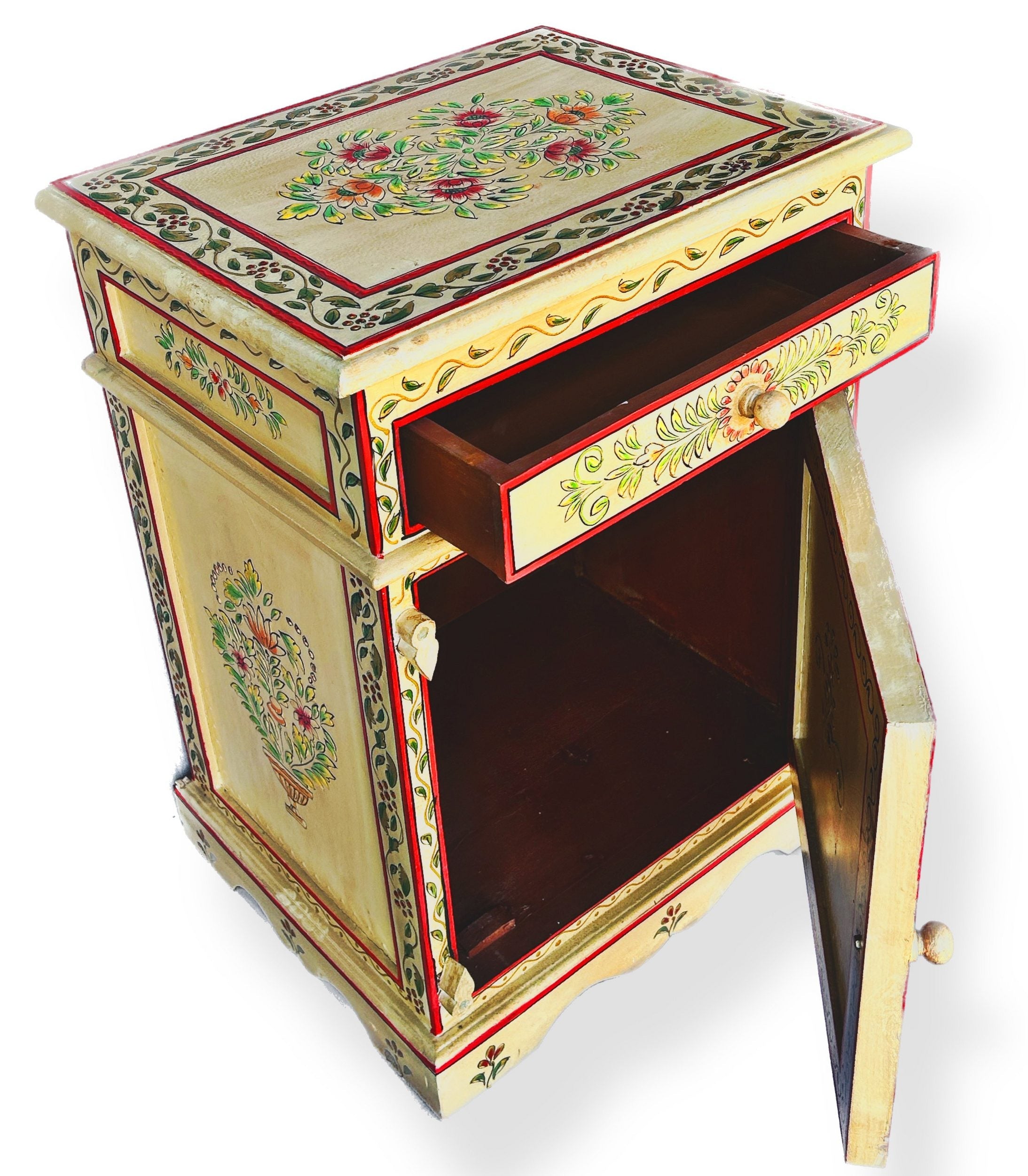 Vintage Asian Hand-Painted Indian Bedside Box - Item Chest_IRF