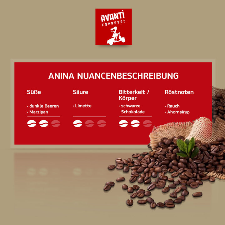 Caffè AVANTI Espresso "ANINA" - 250g tin, ground (80% Arabica / 20% Robusta), harmonious & low-acid