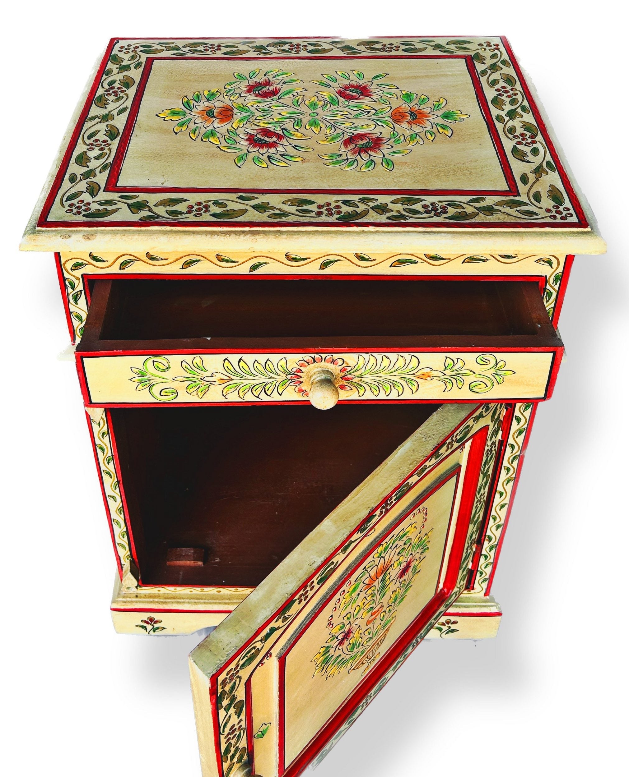 Vintage Asian Hand-Painted Indian Bedside Box - Item Chest_IRF