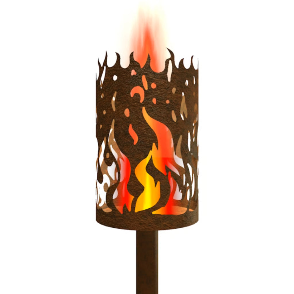 Garden torch flames all around