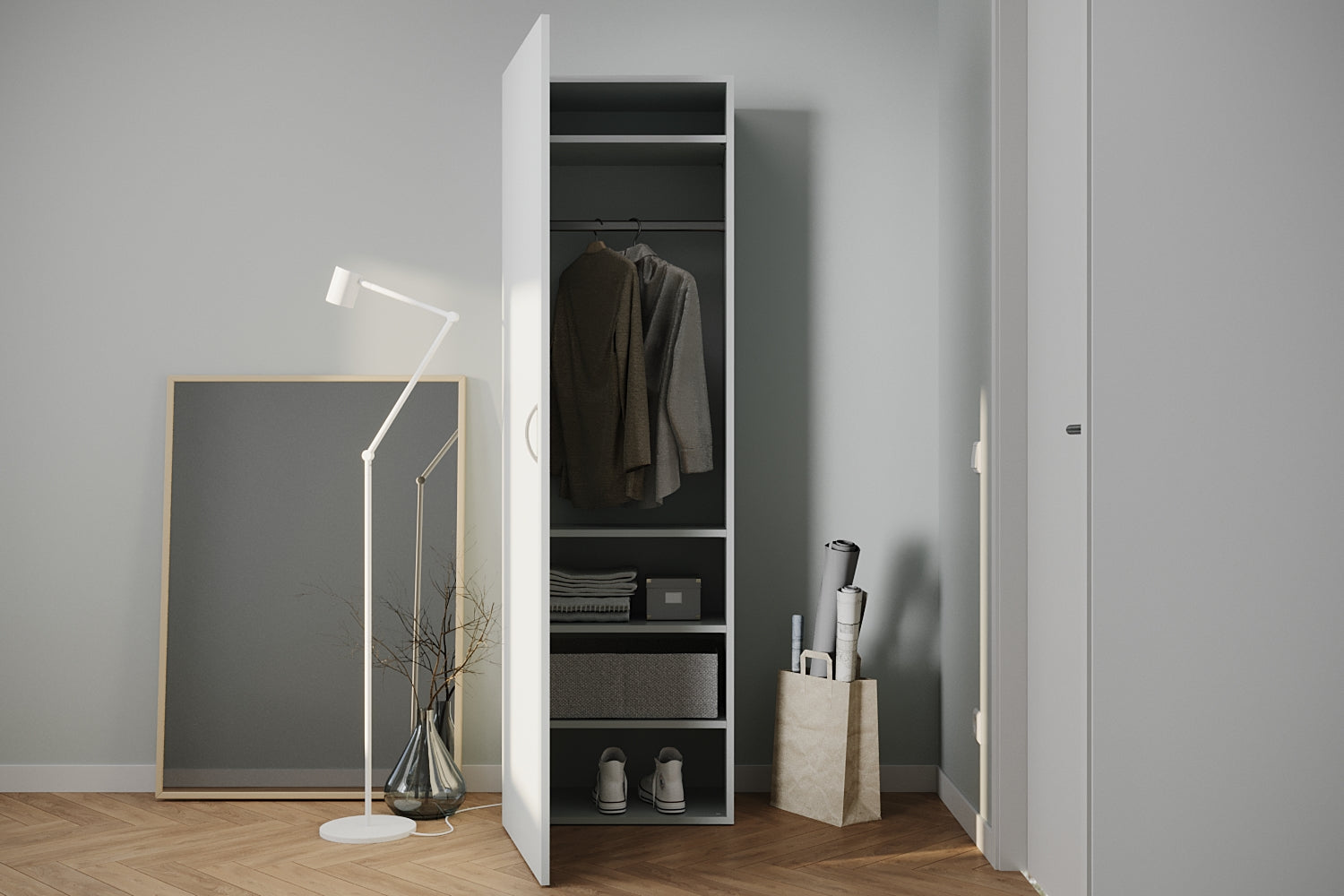 GEBA SlimSpace System Wardrobe 60 cm – space-saving dressing cabinet in matte white (Made in Germany)