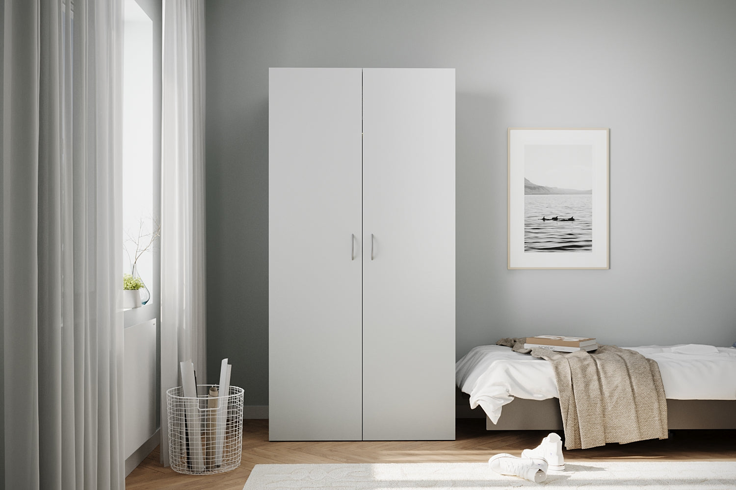 GEBA SmartLine Kleiderschrank 100 cm – Weiß mit LED-Beleuchtung & Soft-Close (Made in Germany)