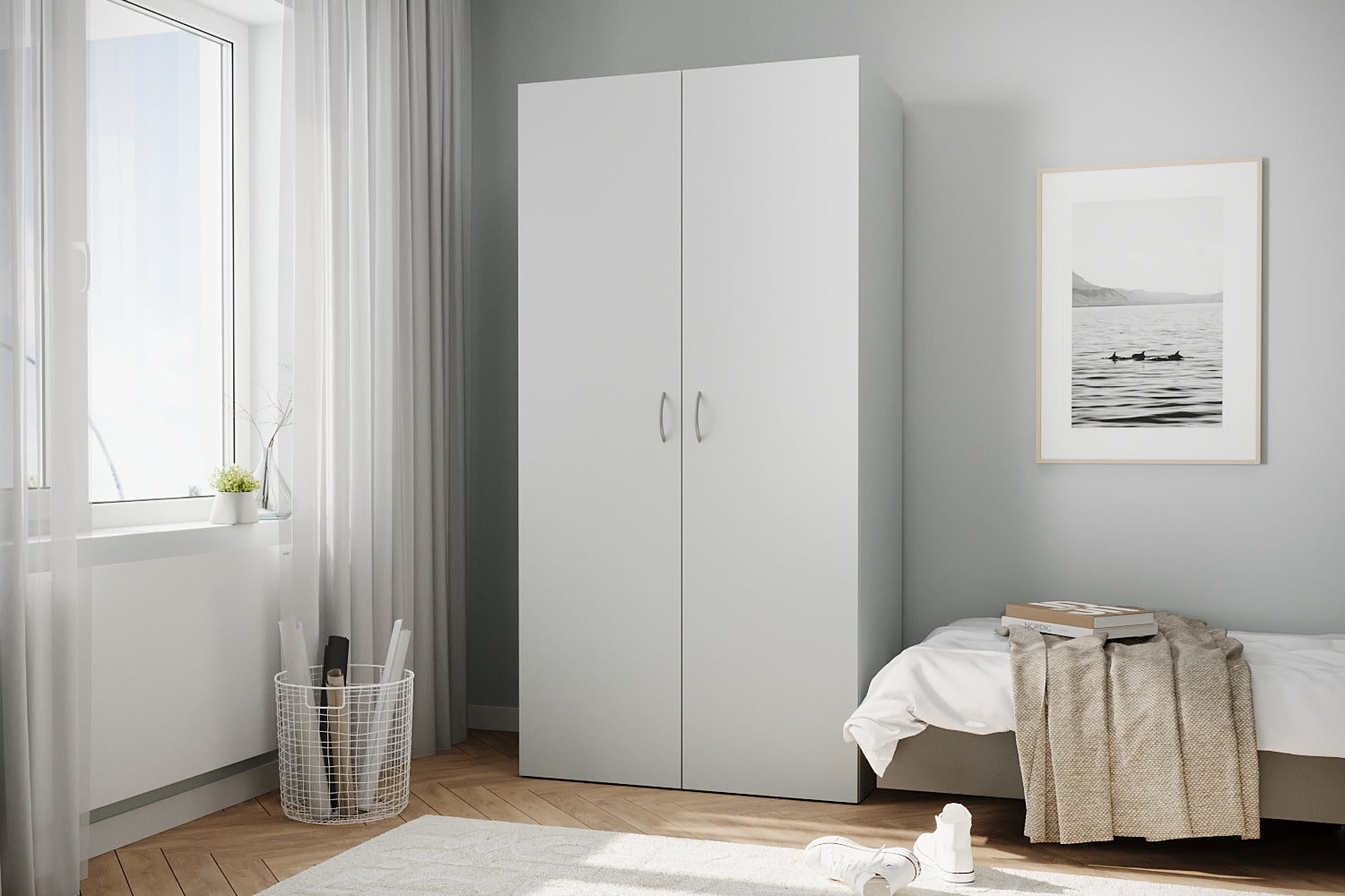 GEBA SmartLine Kleiderschrank 100 cm – Weiß mit LED-Beleuchtung & Soft-Close (Made in Germany)