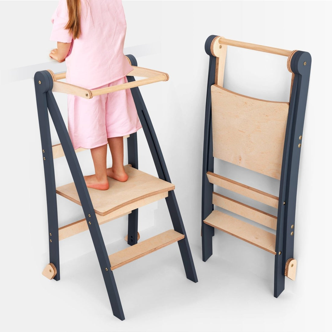 Wooden Montessori Learning Tower: Stool for Children - Graphite