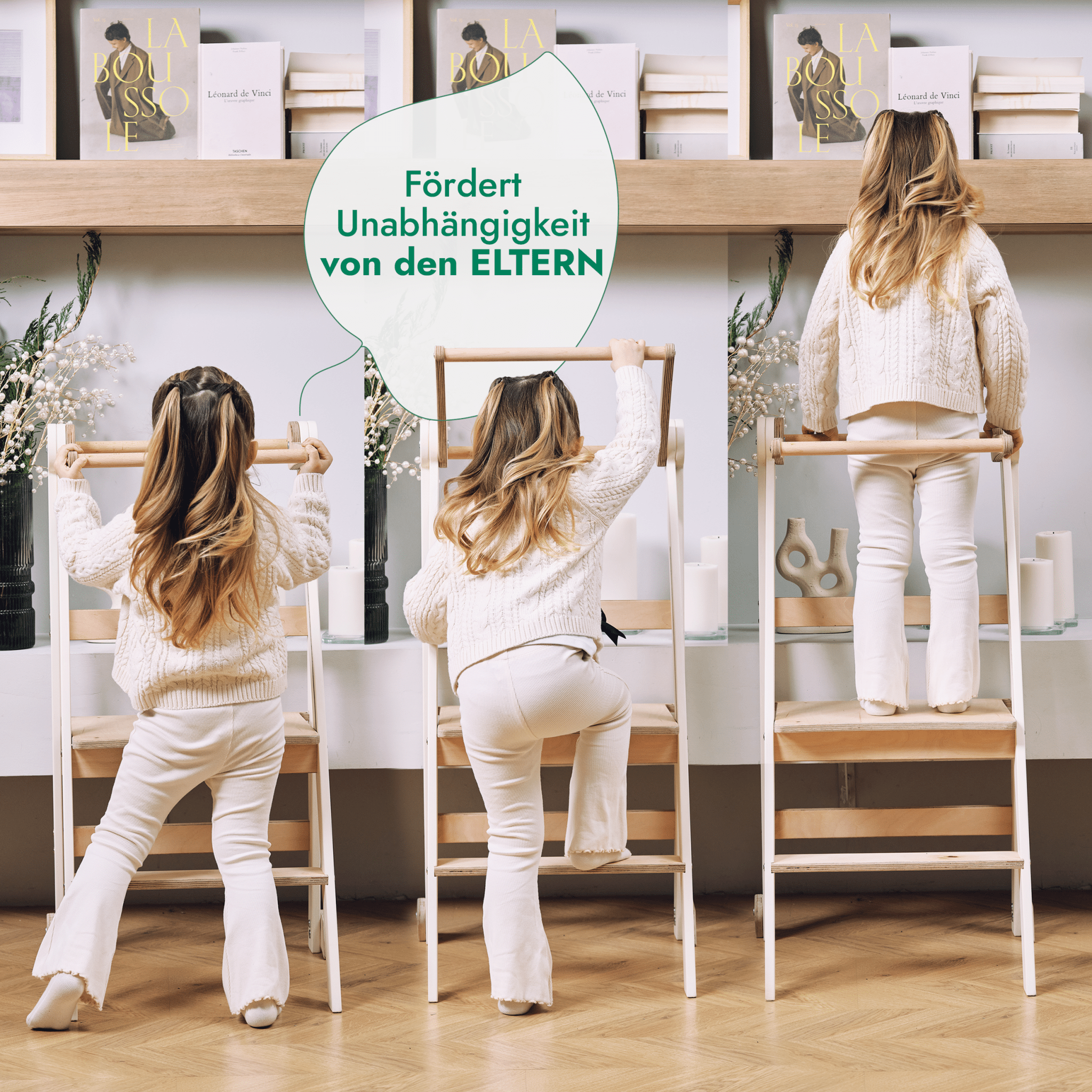 Wood Learning Tower Montessori: Stool for Children - Grey