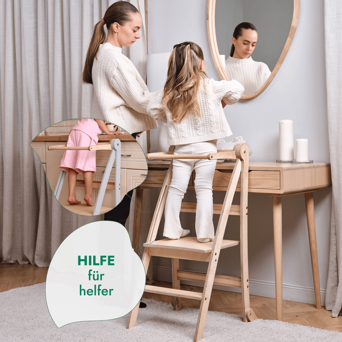 Wood Learning Tower Montessori: Stool for Children - Grey