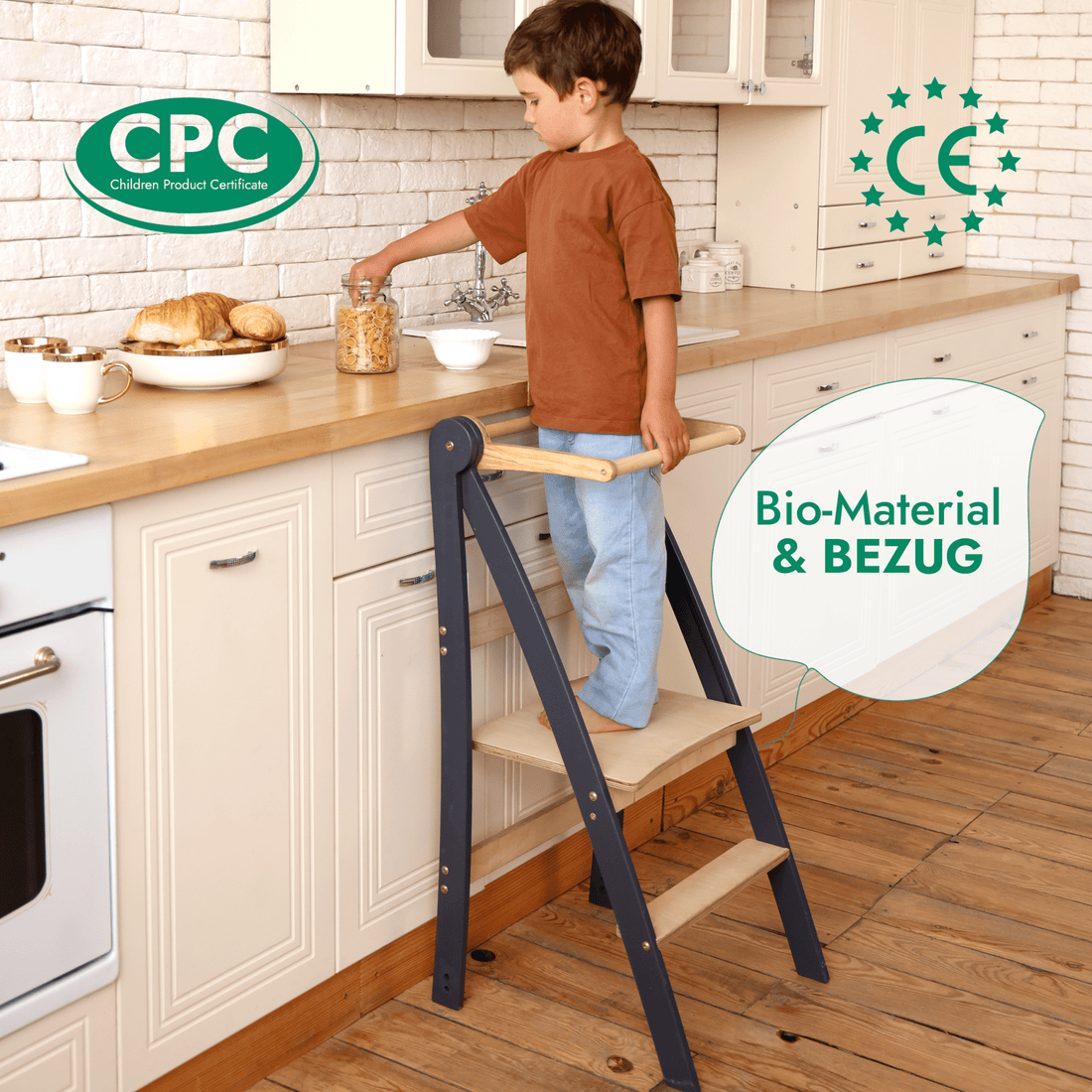 Wooden Montessori Learning Tower: Stool for Children - Graphite