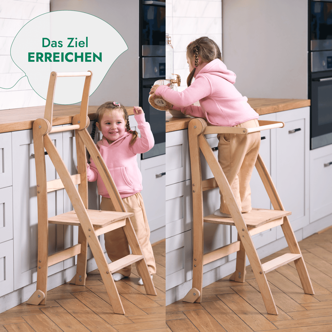 Wood Learning Tower Montessori: Stool for Children - Grey