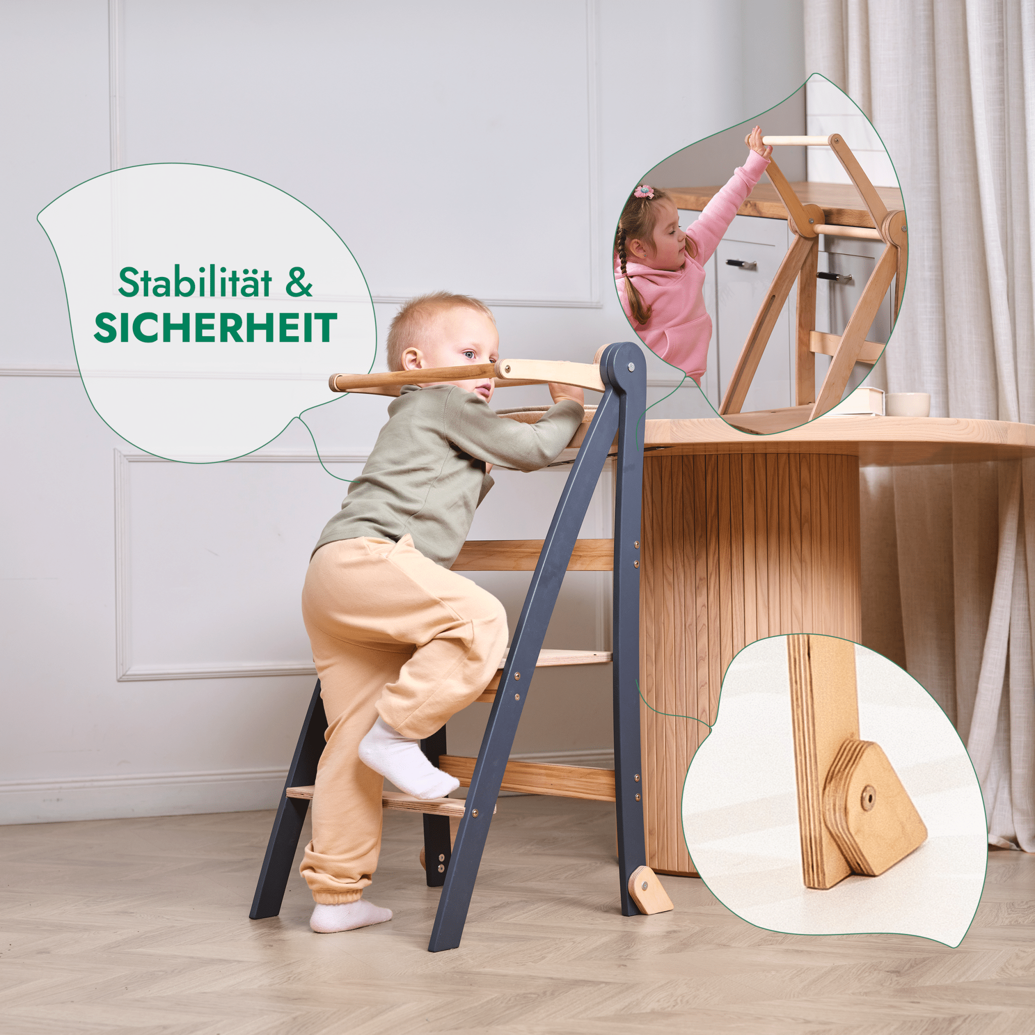 Wood Learning Tower Montessori: Stool for Children - Grey