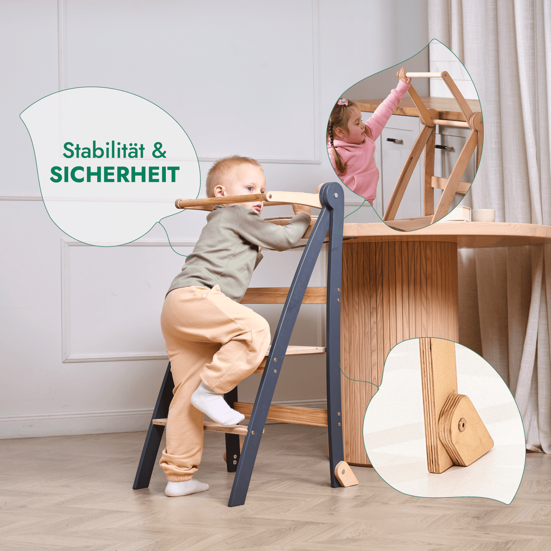 Wood Learning Tower Montessori: Stool for Children - Grey