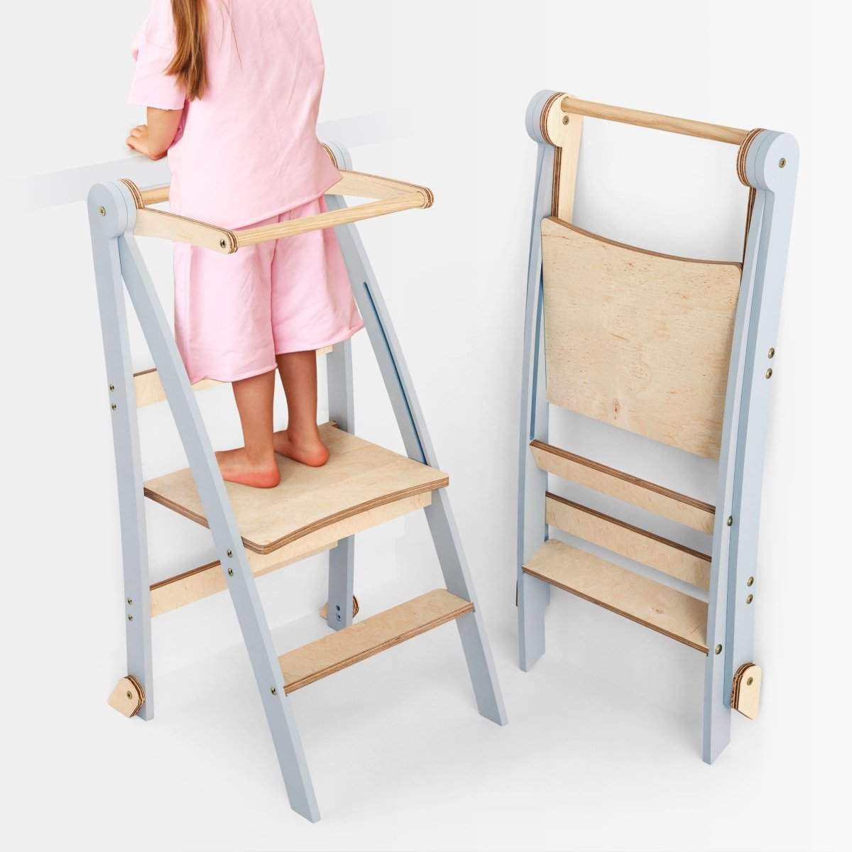 Wood Learning Tower Montessori: Stool for Children - Grey