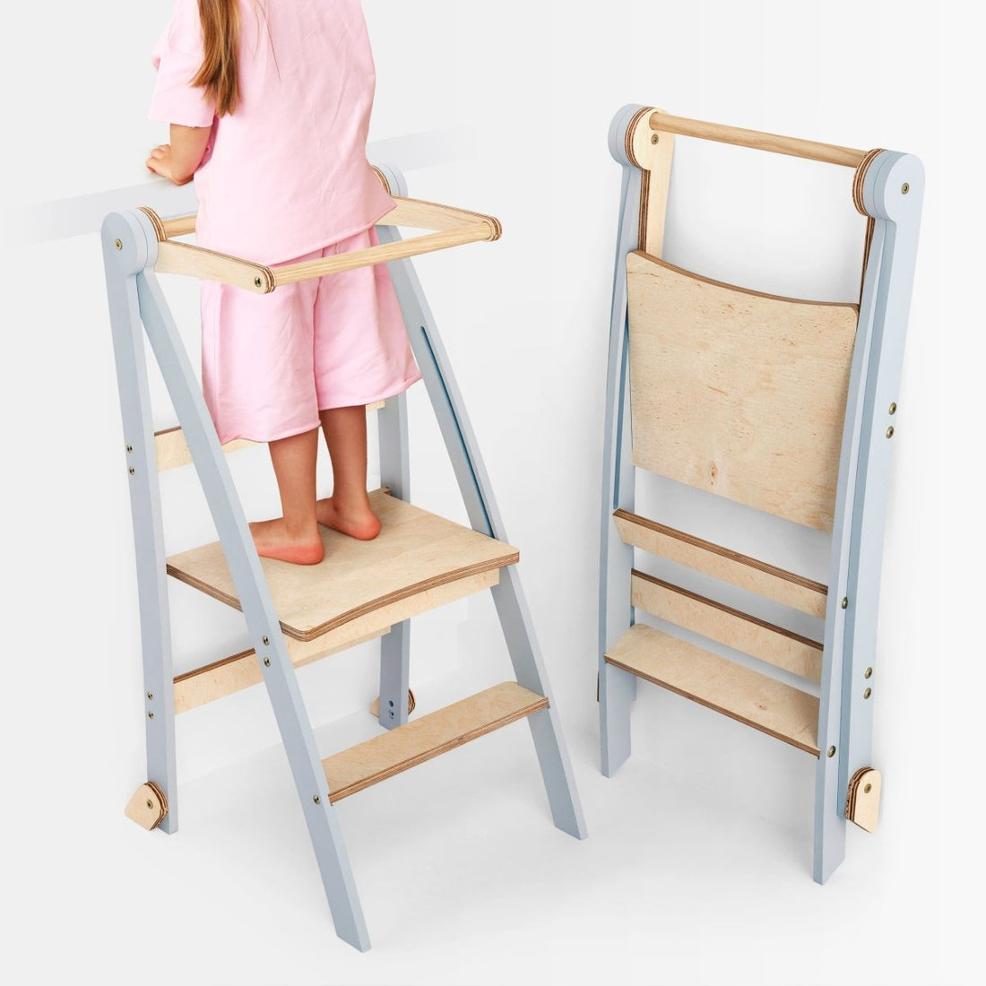Wood Learning Tower Montessori: Stool for Children - Grey