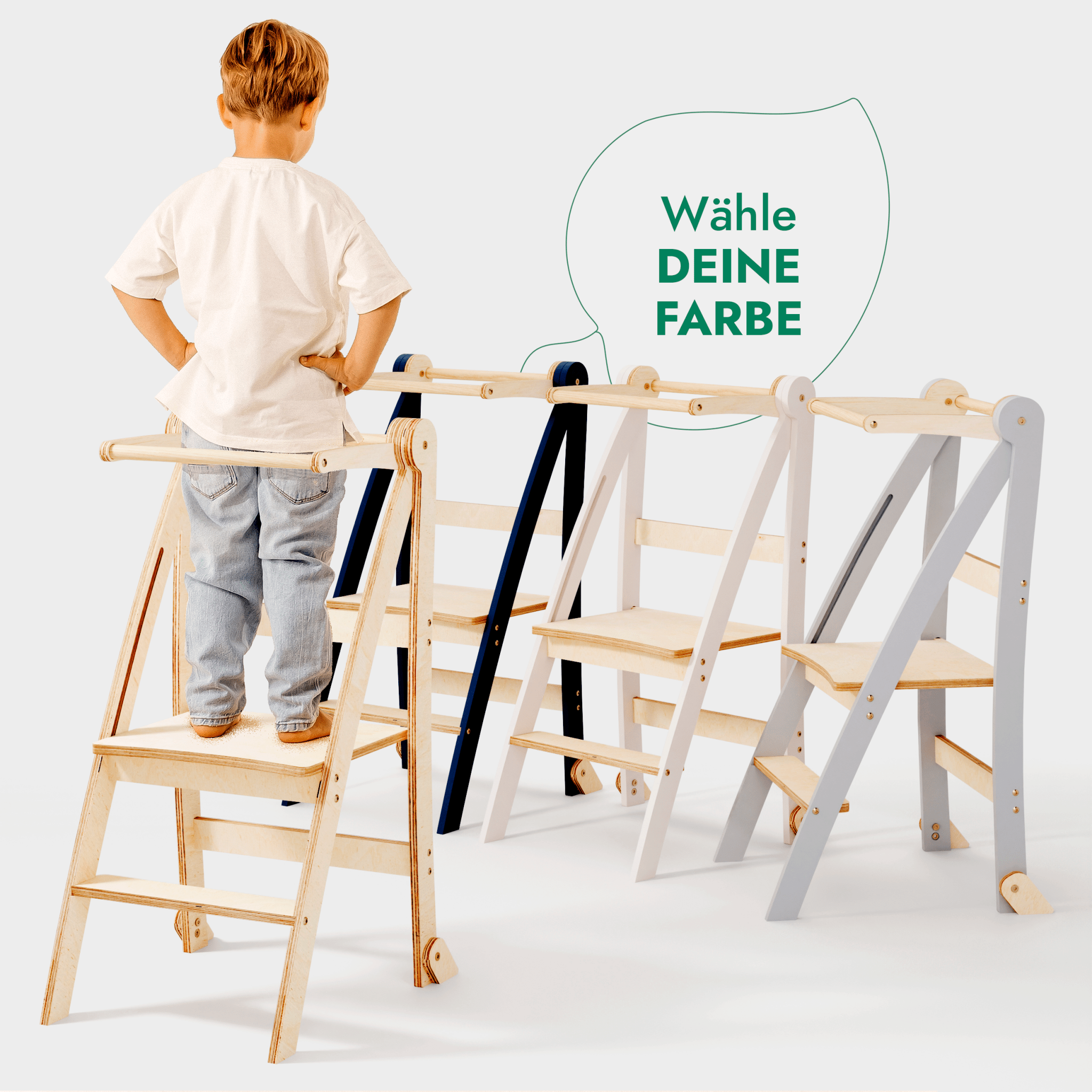Wooden Montessori Learning Tower: Stool for Children - Graphite