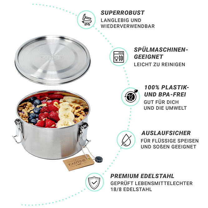 Tiffin Lunchbox aus Edelstahl – Auslaufsicher & Plastikfrei (1200 ml)