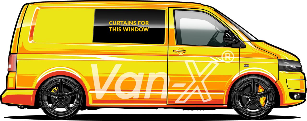 For VW T4 Transporter Van Conversion Premium Curtains Van-X - Black/Grey
