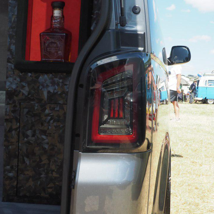 VW T5/T5.1 LED Tail Lights MK3 Smoke – Red Bar Design, Dynamic Turn Signal, E-Mark & TÜV, LHD only + Tailgate | Set (2 pieces)