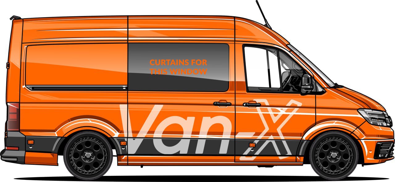 For VW Crafter Premium Window Curtains Van-X - Black/Black