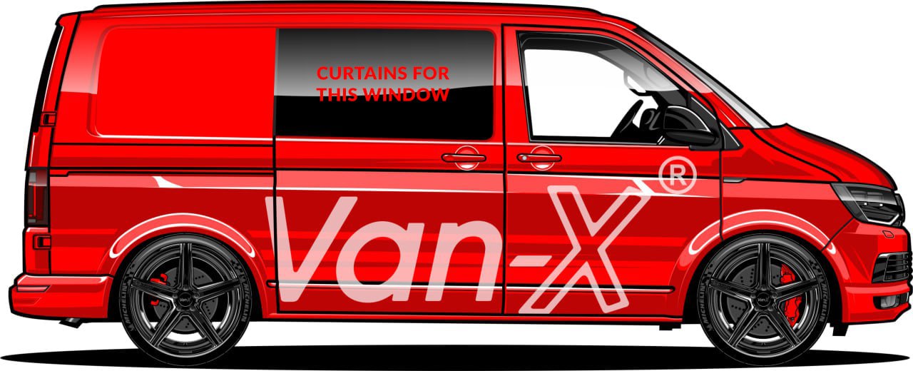For VW T6 Transporter Van Conversion Premium Curtains Van-X - Black/Grey