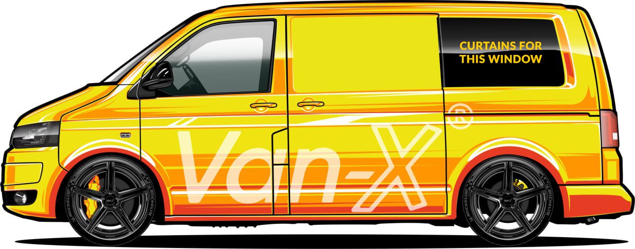 For VW T5 Transporter Van Conversion Premium Curtains Van-X - Black/Black