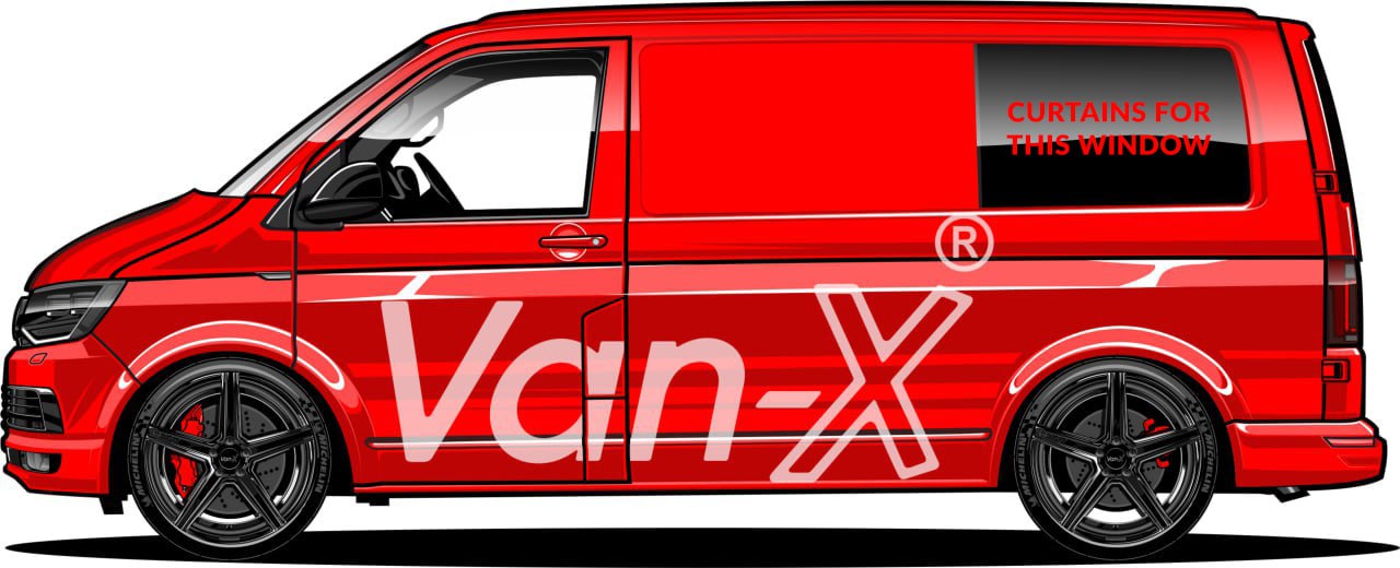 For VW T6 Transporter Van Conversion Premium Curtains Van-X - Black/Black