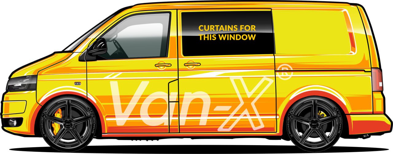 For VW T5 Transporter Van Conversion Premium Curtains Van-X - Black/Grey