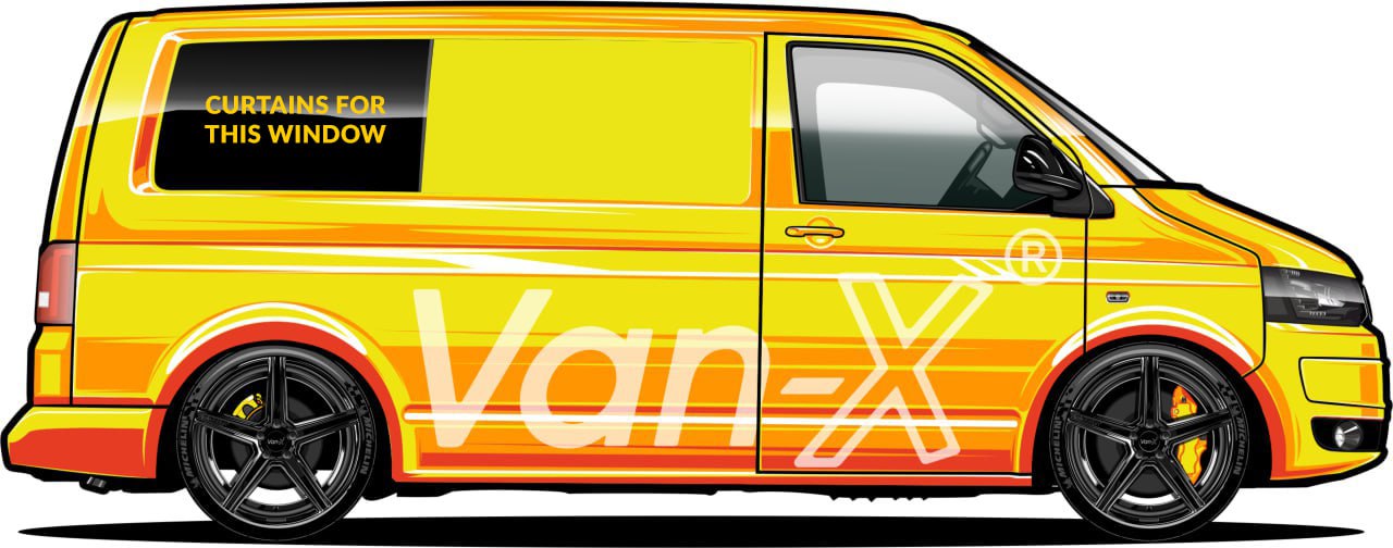 For VW T4 Transporter Van Conversion Premium Curtains Van-X - Black/Grey