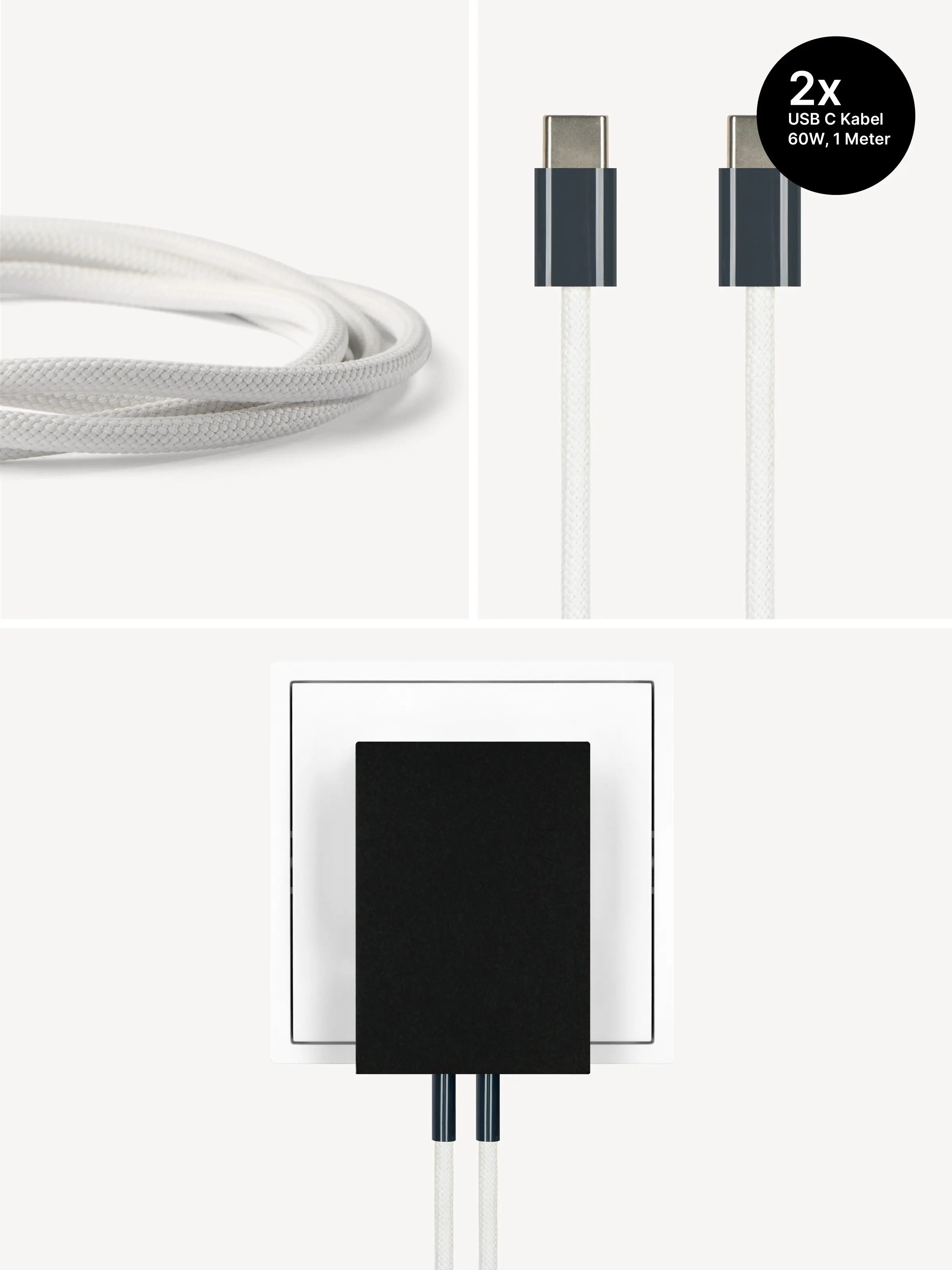 USB-C Ladegerät 65W + 2x USB-C Kabel (Midnight)