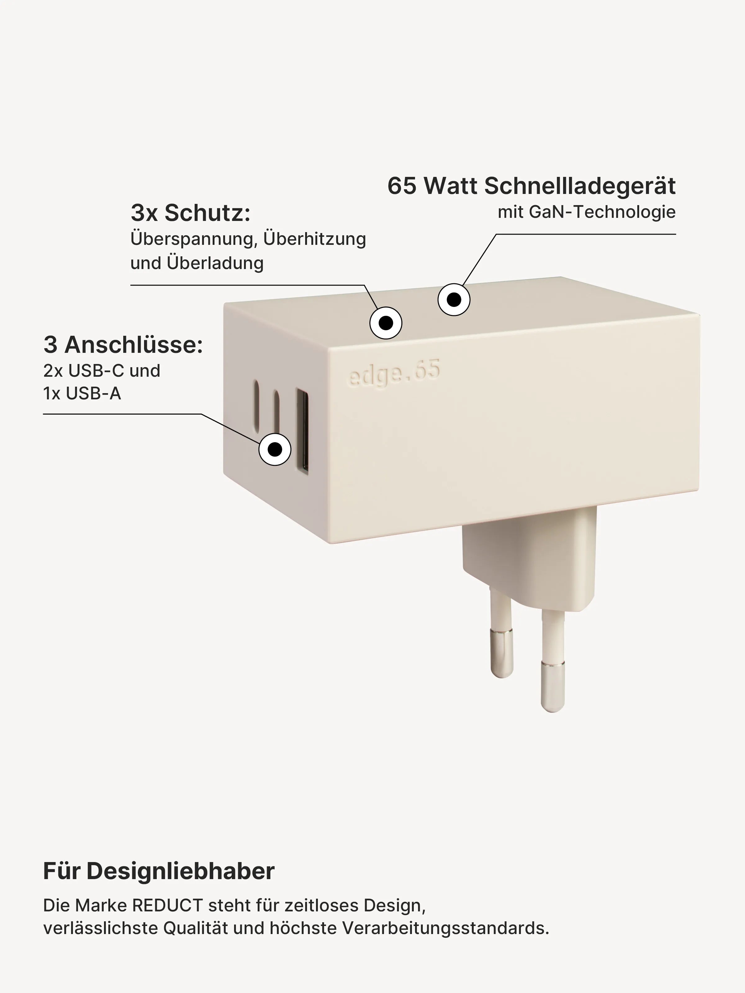 USB-C Ladegerät 65W + 2x USB-C Kabel (Dune)