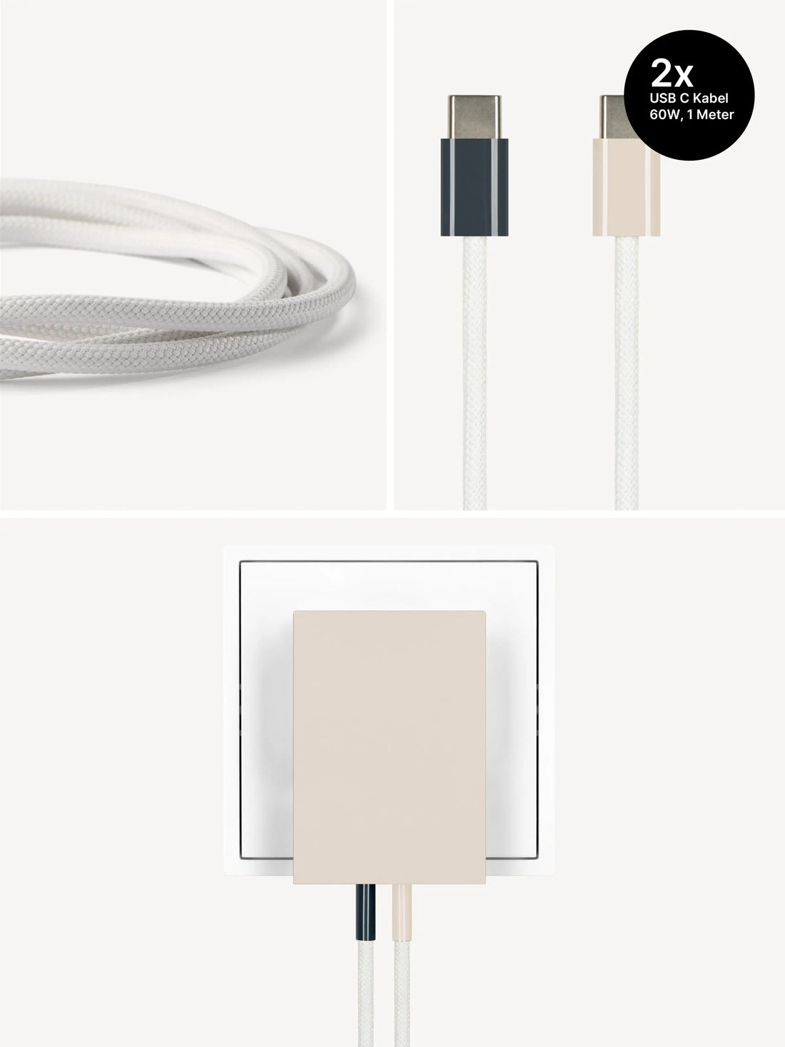 USB-C Ladegerät 65W + 2x USB-C Kabel (Midnight+Dune)
