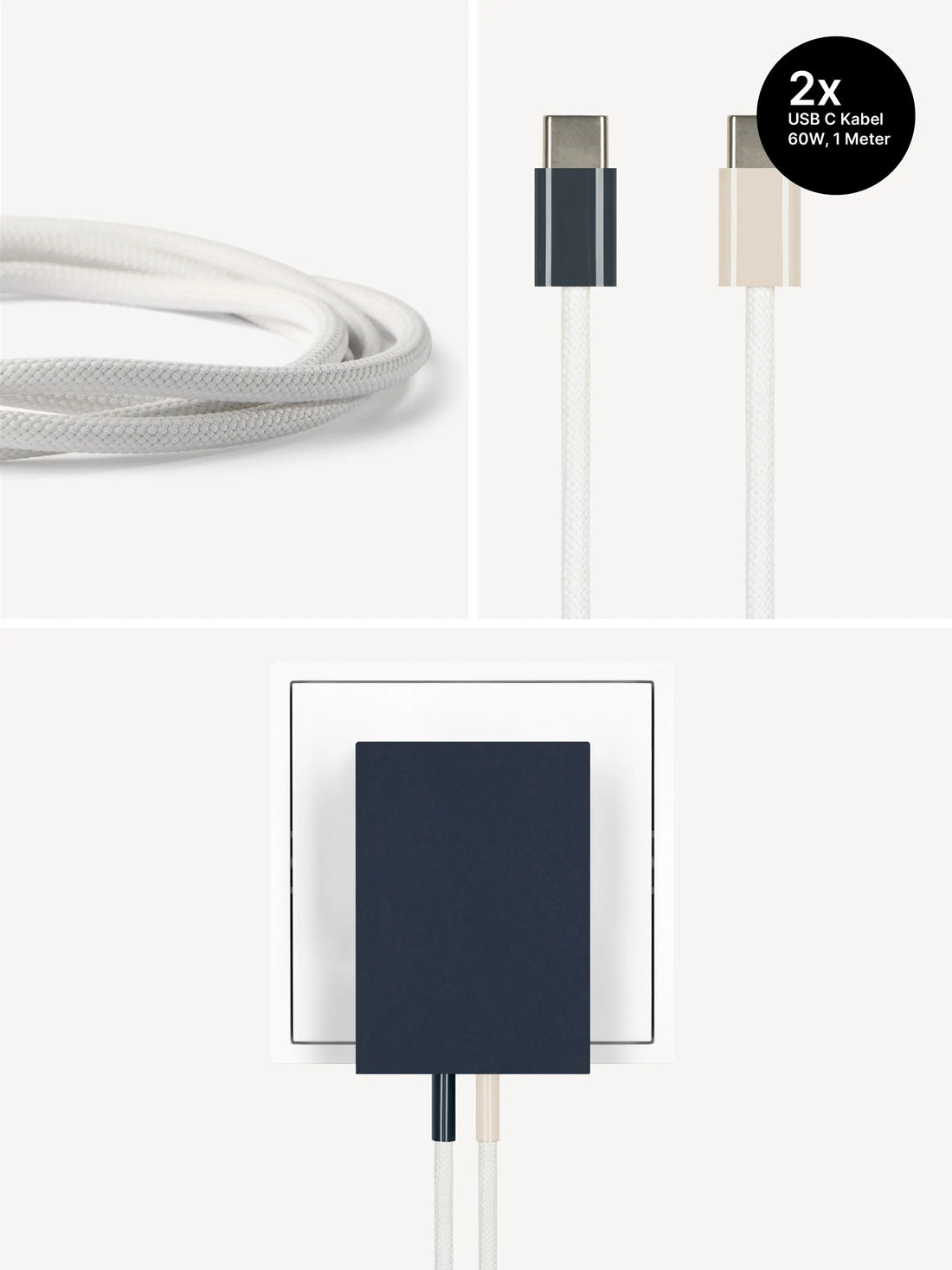 USB-C Ladegerät 65W + 2x USB-C Kabel (Midnight+Dune)